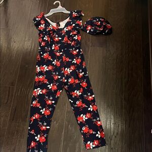 Janie and jack Floral Kids Jumpsuit - Navy and Red